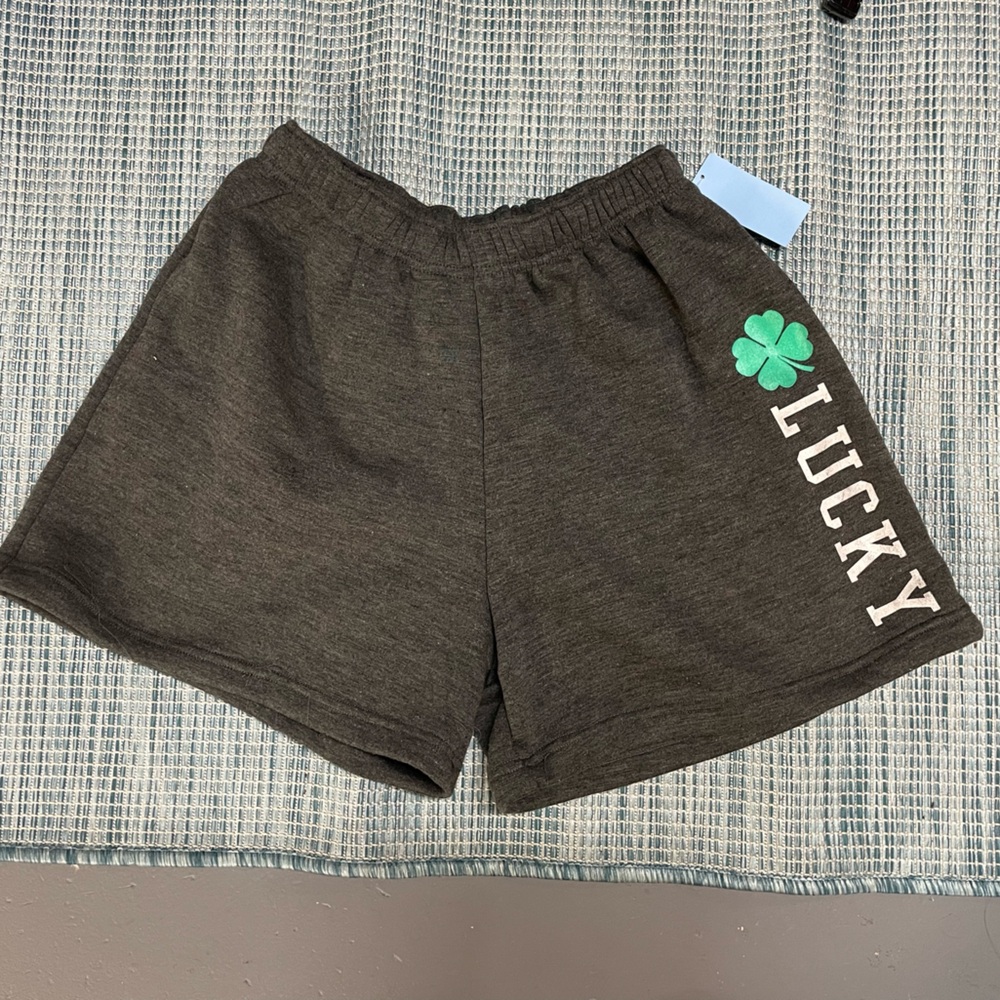 By Modern Lux, women’s dark grey lucky St. Pattys sweat short.